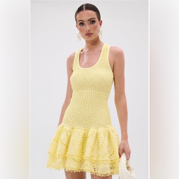 NWT AKIRA Sunny Yellow Lace Mini Dress with ruffles - Picture 1 of 6